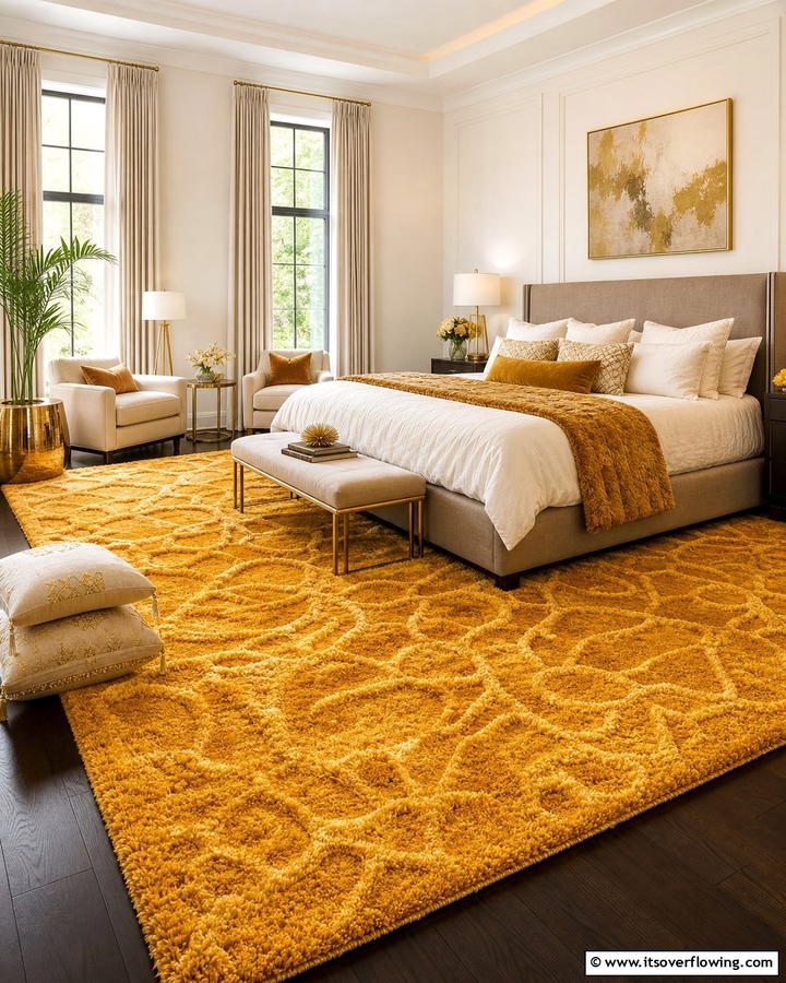 Golden Floor Rugs - 30 Yellow Bedroom Ideas to Brighten Your Sleep Space