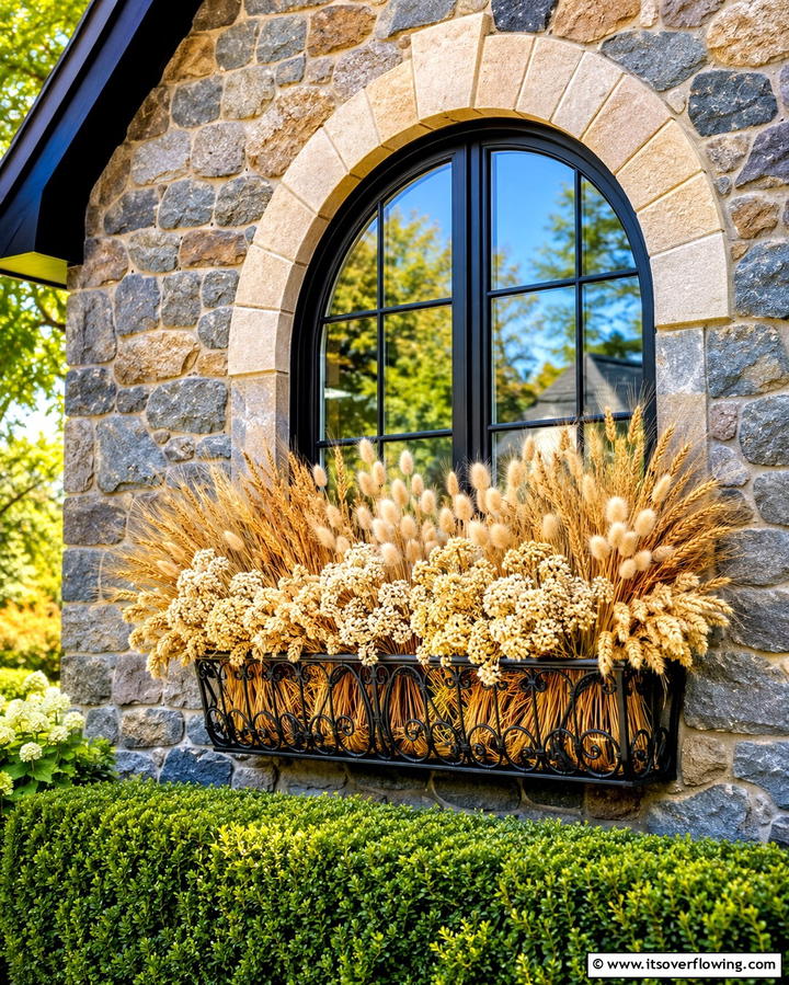 Golden Grain Display - 30 Fall Window Box Ideas for Autumn-Inspired Floral Displays
