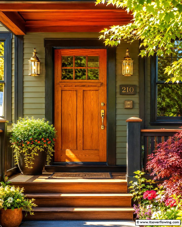 Golden Maple Glow - 25 Stained Front Door Ideas for Curb Appeal