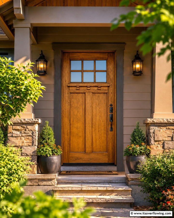 Golden Oak Radiance - 25 Stained Front Door Ideas for Curb Appeal