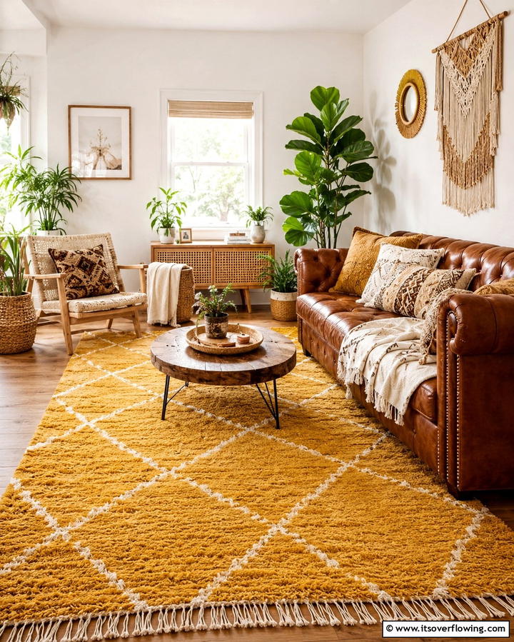 Golden Yellow Rug for Warmth Underfoot - 25 Yellow Living Room Ideas to Brighten Your Home