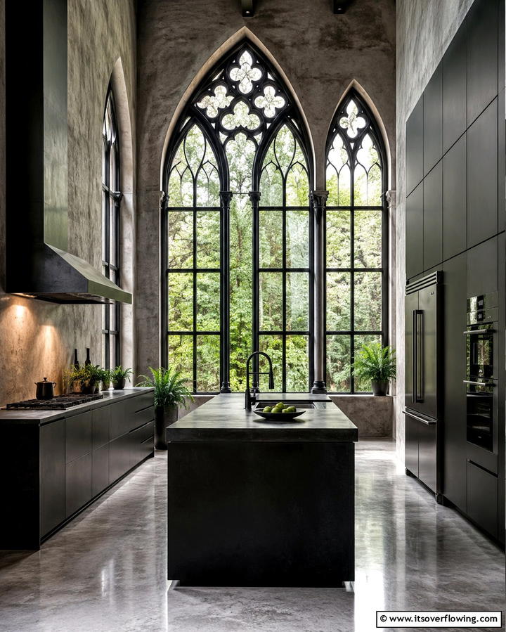 Gothic Arch Windows - 30 Gothic Kitchen Ideas for Dramatic Dark Aesthetic Spaces