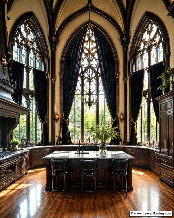 Gothic Arched Windows - 30 Gothic Kitchen Ideas for Dramatic Dark Aesthetic Spaces