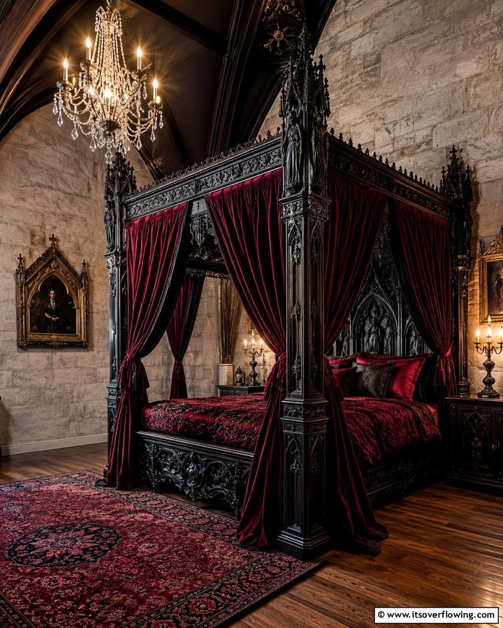 Gothic Canopy Bed - 20 Vampire Bedroom Ideas for a Dark and Mysterious Vibe