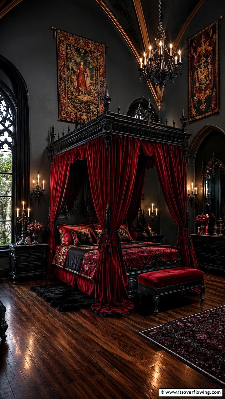 Gothic Elegance - 30 Dark Bedroom Ideas- Moody and Sophisticated Retreat