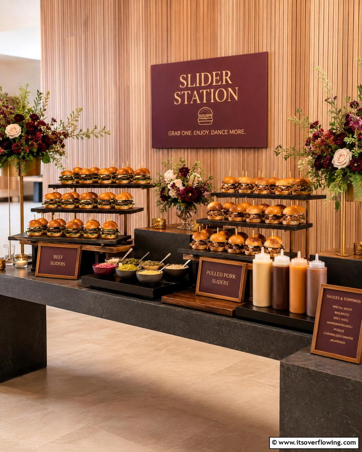 Gourmet Slider StationExact - 25 Wedding Buffet Ideas for a Memorable Reception