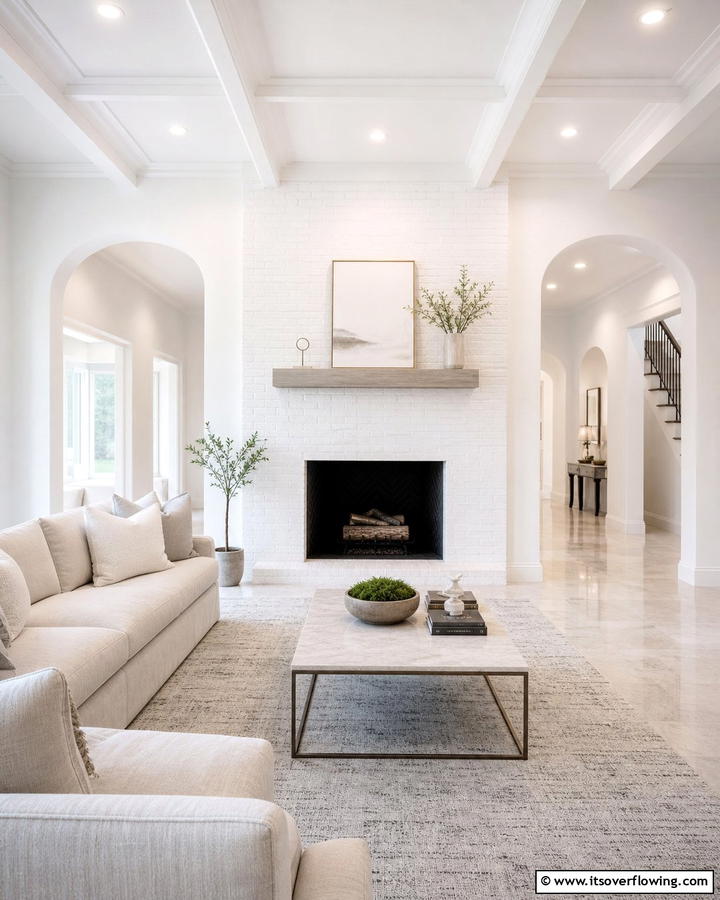 Graceful White Brick Minimalism - 30 White Brick Fireplace Ideas for Timeless Living Rooms