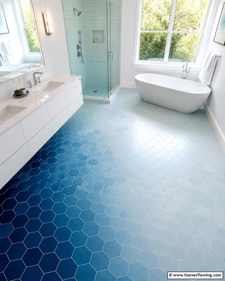 Gradient Hexagon Tile Designs - 30 Bathrooms with Hexagon Tile Floor Design Ideas