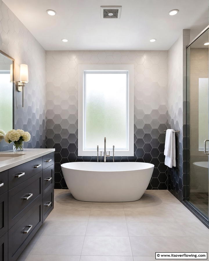 Gradient Hexagon Tile Walls - 20 Hexagon Tiles Ideas for Bathrooms with Style