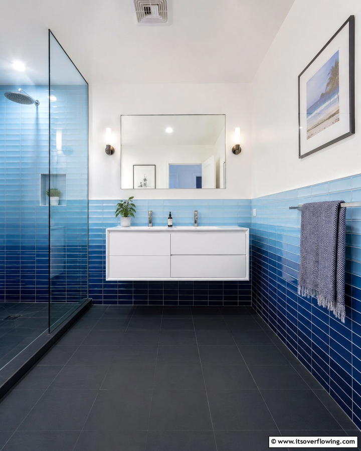 Gradient Ombre Tiles - 30 Half-Wall Tile Bathroom Ideas for Functional Style