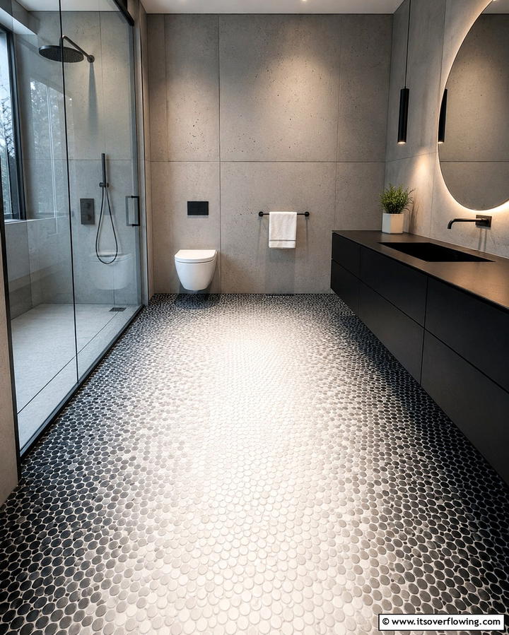 Gradient Penny Tile Design - 25 Penny Tile Bathroom Floor Ideas for a Unique Look