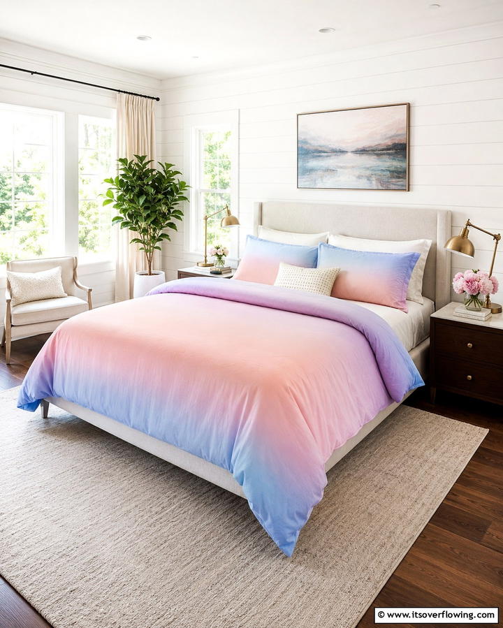 Gradient Rainbow Bedding for Subtle Elegance - 25 Rainbow Bedroom Ideas to Brighten Up Your Space