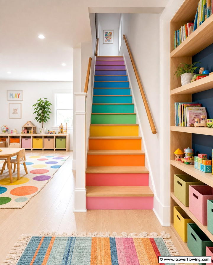 Gradient Rainbow Design - 25 Stair Riser Ideas to Enhance Your Home’s Interior