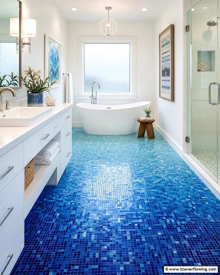 Gradient or Ombre Tile Effects - 25 Bathroom Mosaic Floor Tile Ideas for Unique Style