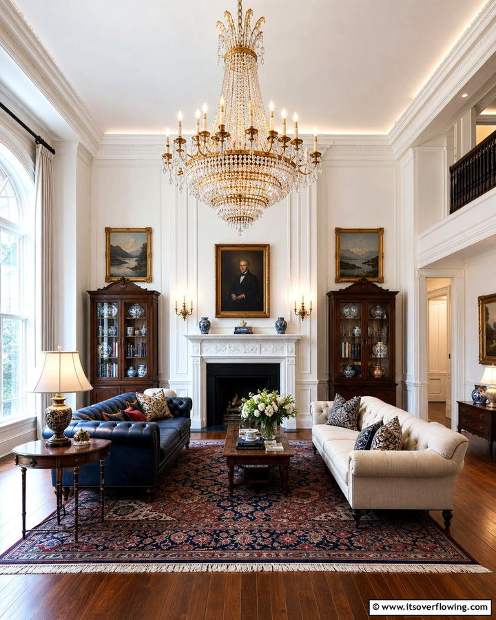 Grand Chandeliers - 20 Colonial Living Room Ideas for a Classic and Timeless Look