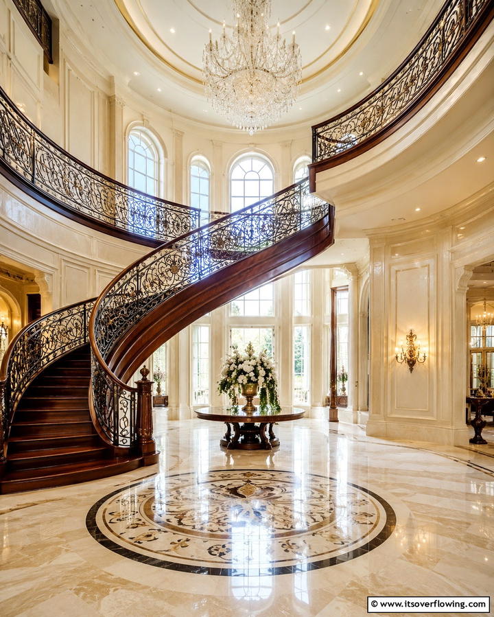 Grand Spiral for a Luxurious Entrance - 30 Elegant Curved Staircase Designs to Elevate Your Home’s Style