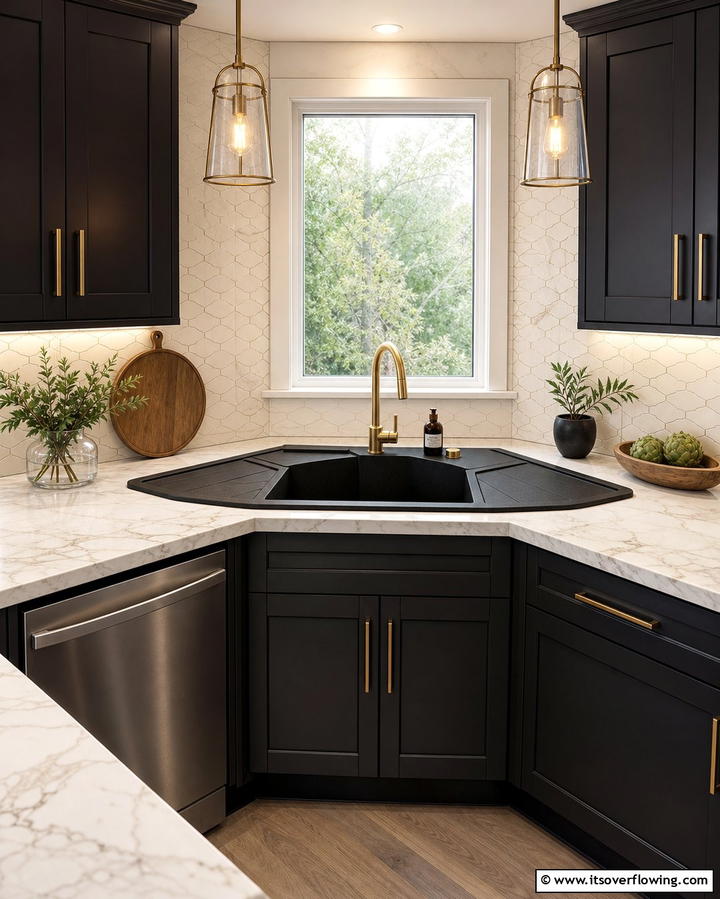 Granite Composite Corner Sink - 25 Clever Corner Kitchen Sink Ideas for Small Spaces