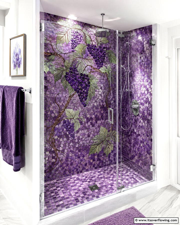 Grape Mosaic Shower - 25 Purple Bathroom Ideas for a Bold and Beautiful Space