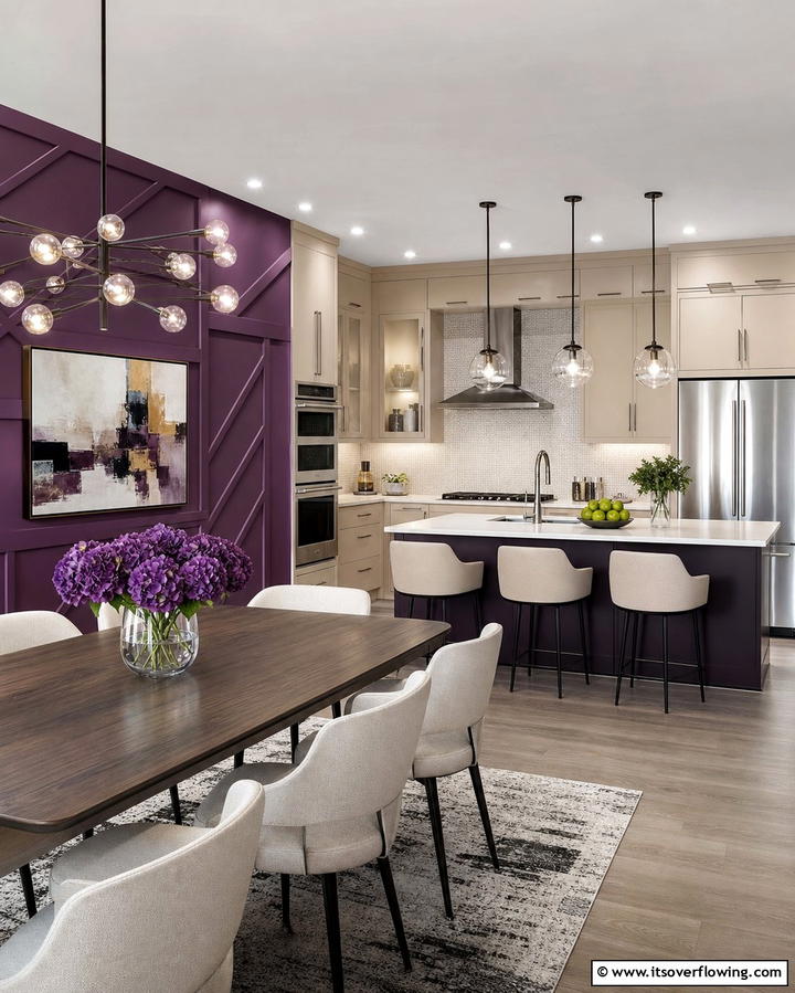 Grape Toned Accent Walls for a Vibrant Focus - 25 Purple Kitchen Ideas for a Bold and Stylish Look