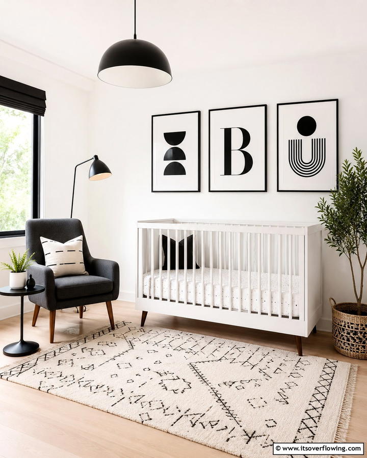 Graphic Art Prints - 30 Chic Black & White Nursery Ideas for Modern Baby Rooms