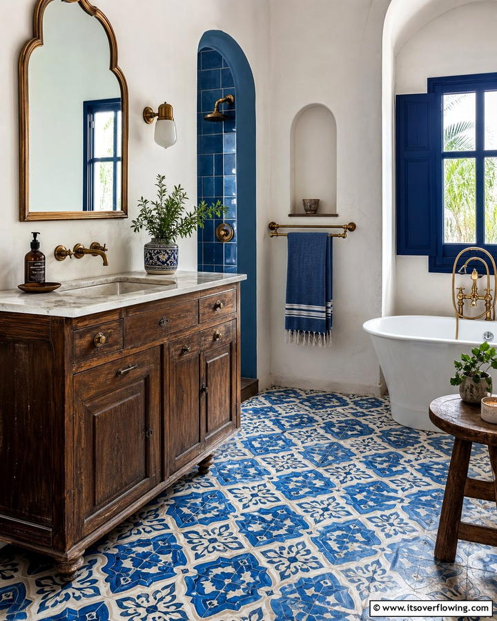 Graphic Cement Tiles - 25 Small Bathroom Flooring Ideas for Stylish and Durable Floors