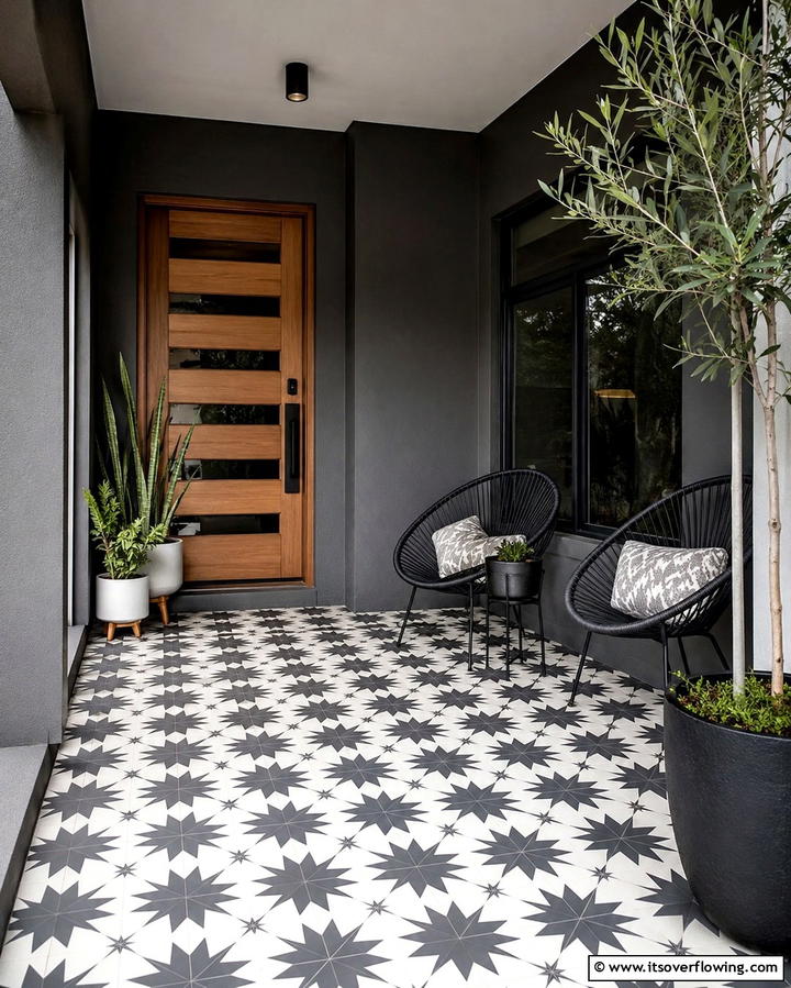 Graphic Cement Tiles - 25 Front Porch Tile Ideas for a Welcoming Entrance