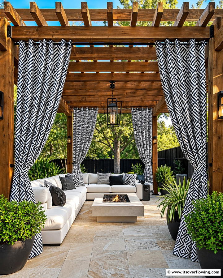 Graphic Outdoor Curtains - 25 Black and White Patio Ideas for a Timeless Look