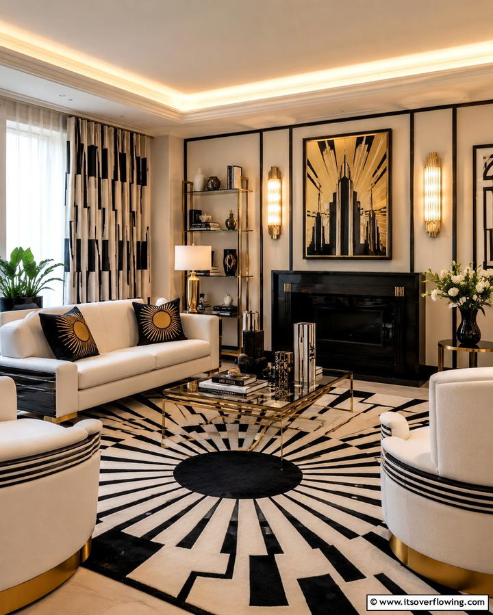 Graphic Prints - 30 Art Deco Living Room Ideas for Luxurious Spaces