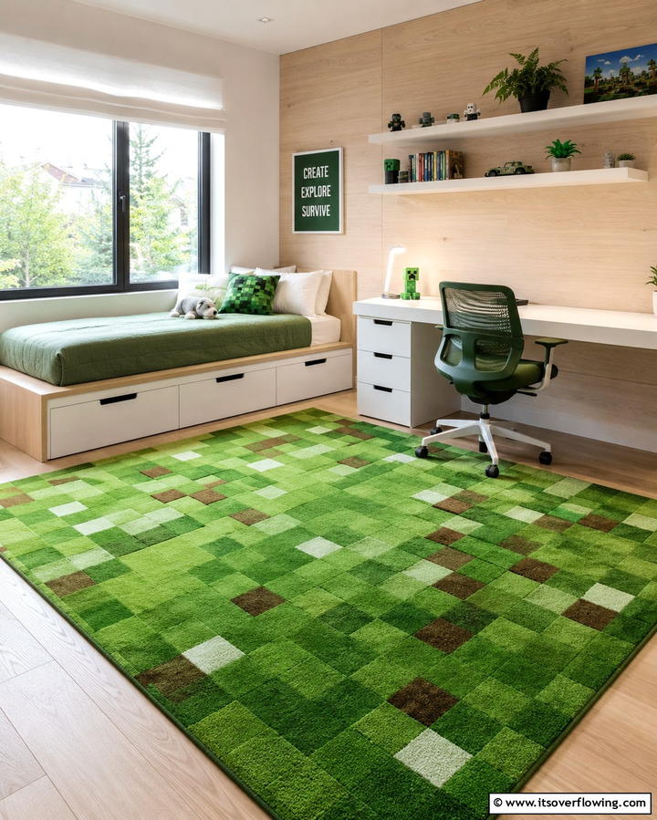 Grass Block Rugs - 30 Minecraft Bedroom Ideas for Block-Inspired Fun