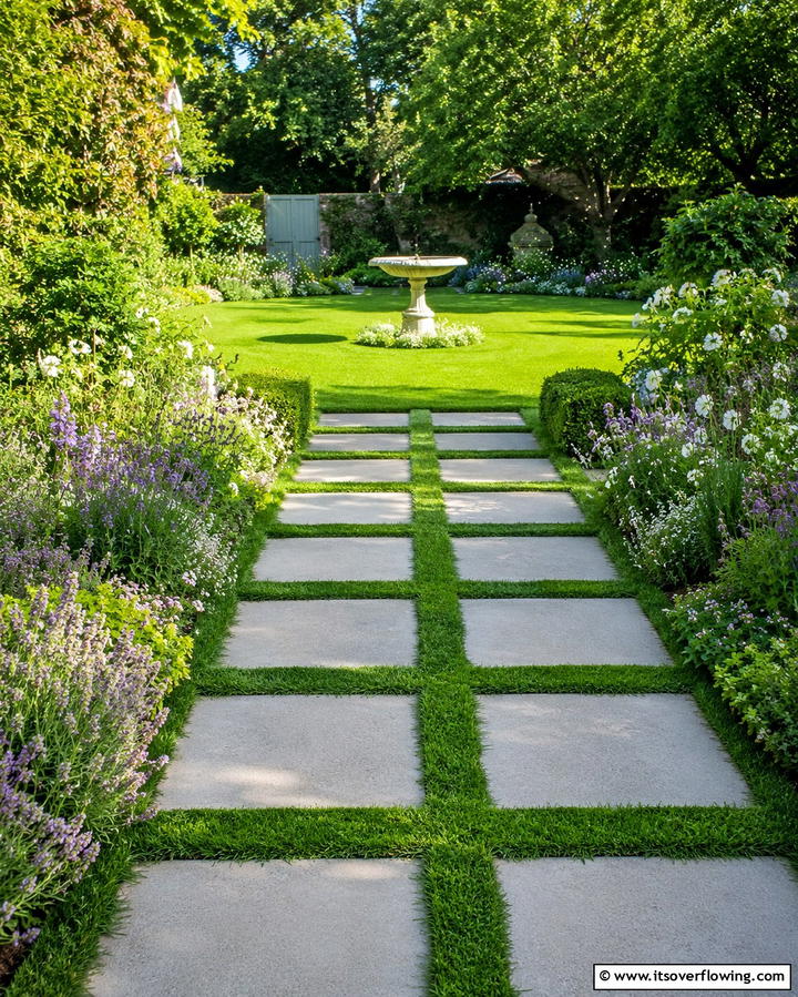 Grass Infilled Paver Walkway - 25 Concrete Paver Walkway Ideas for Durable Design