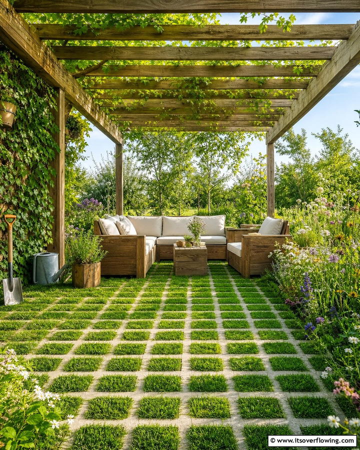 Grass Paver Grid - 20 Pergola Flooring Ideas to Enhance Your Outdoor Space