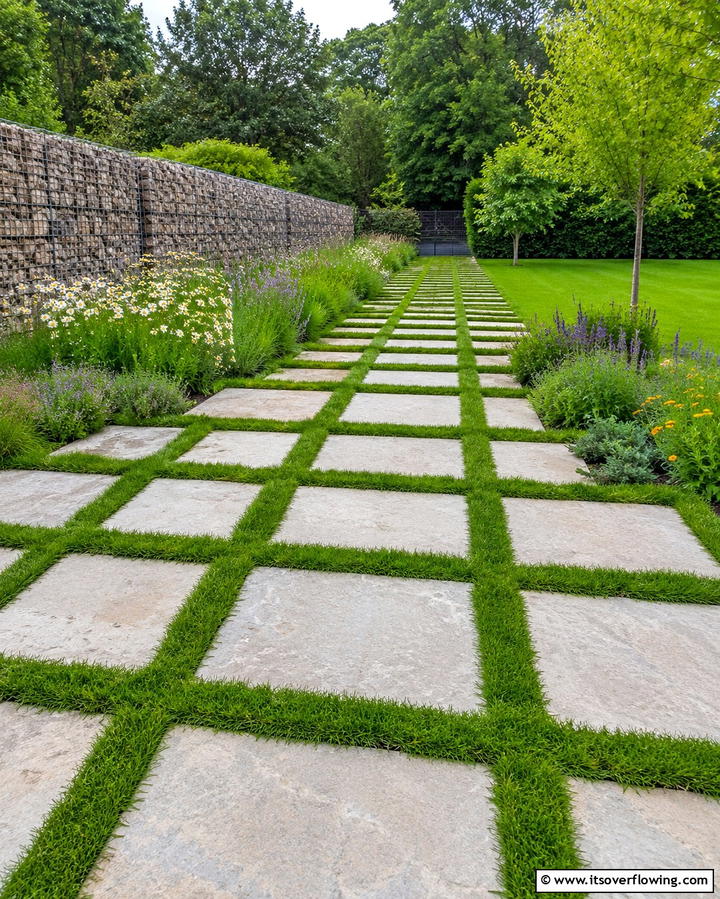 Grass and Stone Combo Walkways for Eco Friendliness - 25 Paver Walkway Ideas to Enhance Your Outdoor Space