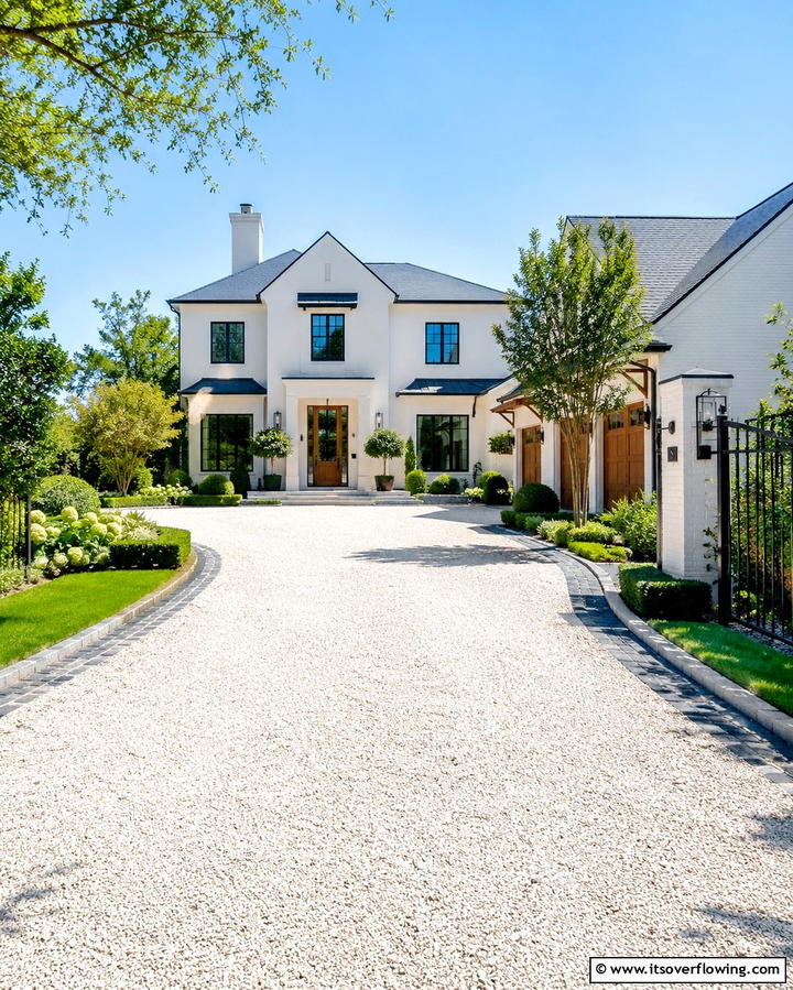 Gravel Driveways - 25 White Rock Landscaping Ideas for a Clean Look