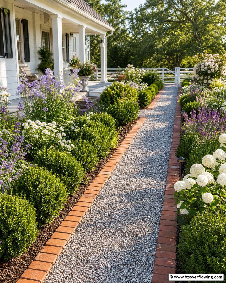 Gravel Path with Brick Borders - 20 Farmhouse Walkway Ideas for a Rustic Charm