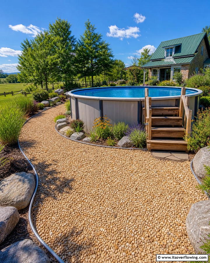Gravel Pathway - 20 Above Ground Pool Walkway Ideas for Safety