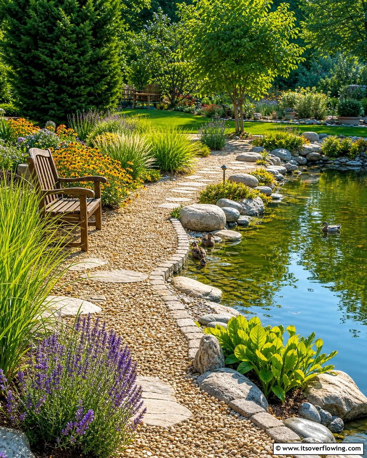 Gravel Pathways Around the Pond - 25 Duck Pond Ideas- Beautiful & Functional Designs