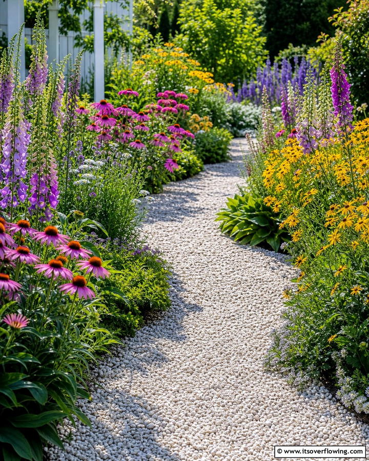Gravel Pathways with Flower Borders - 25 Gravel Garden Ideas for Low Maintenance