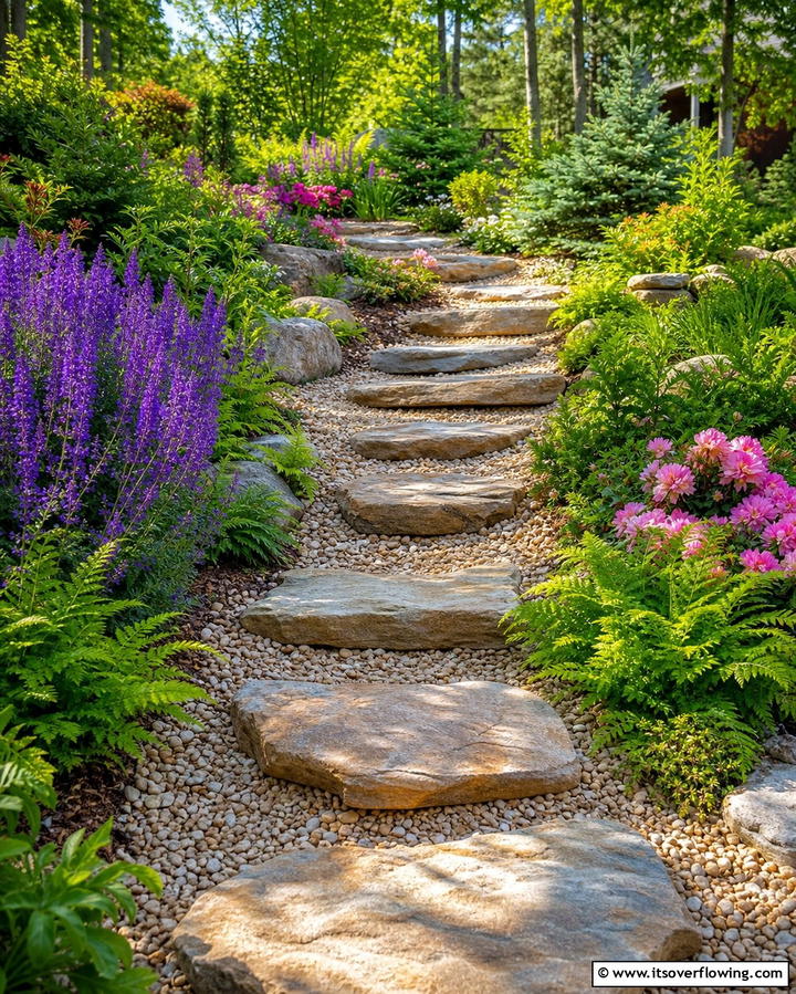 Gravel Pathways with Stepping Stones - 25 Gravel Garden Ideas for Low Maintenance