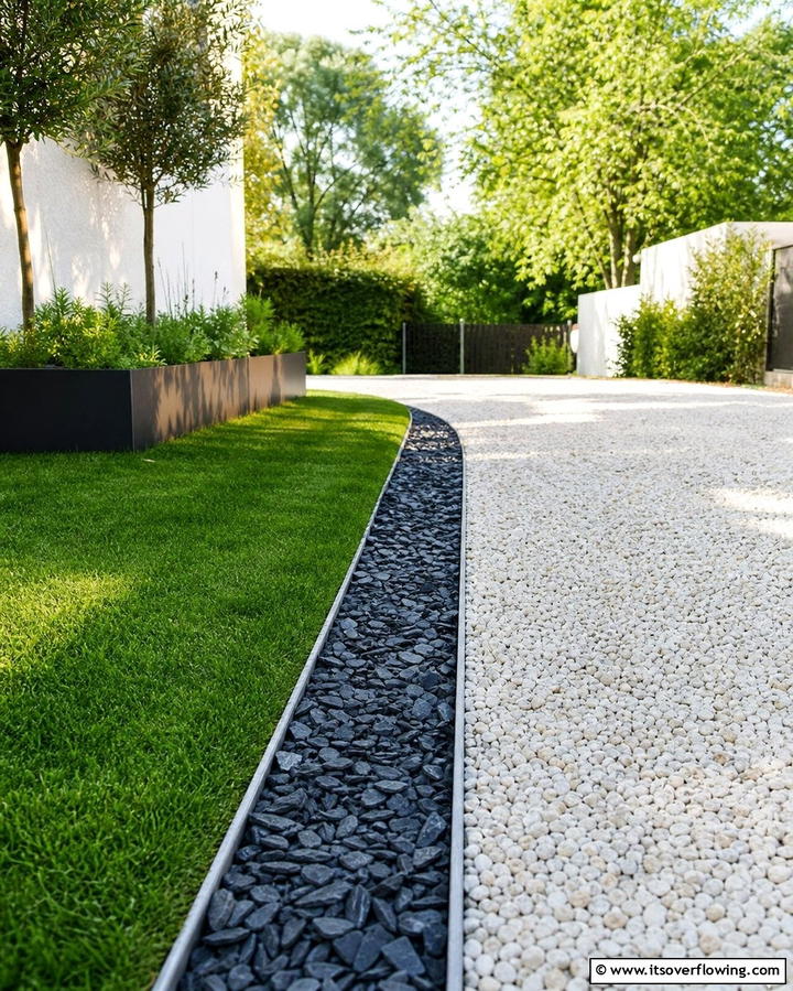 Gravel Trenches for Subtle Definition - 25 Gravel Driveway Edging Ideas for a Polished Look