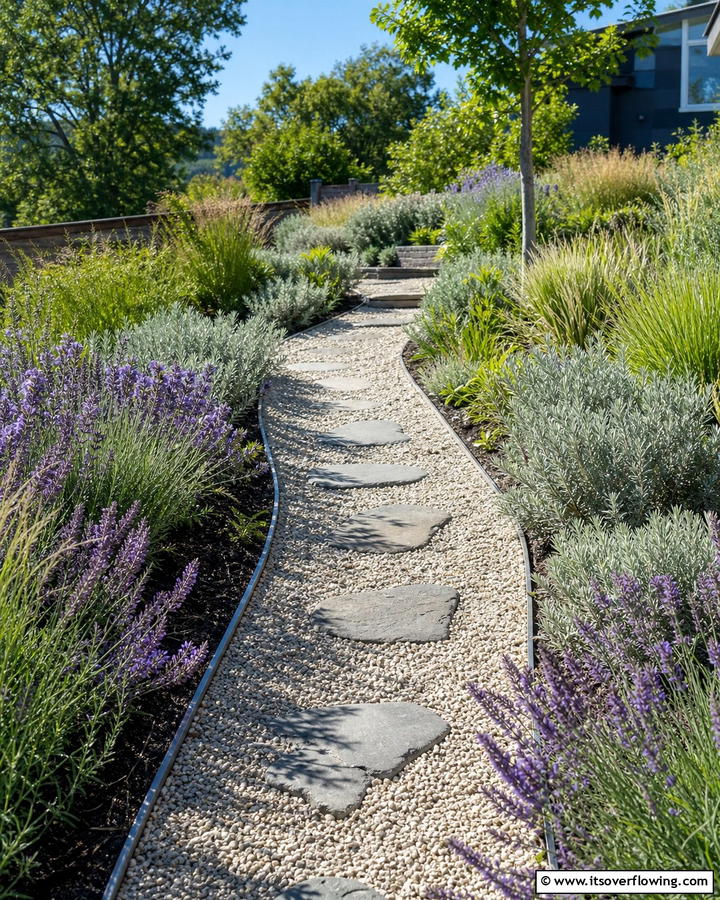 Gravel Walkways with Edging - 20 Sloped Walkway Ideas for Beautiful Landscaping
