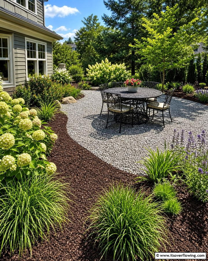 Gravel and Mulch Combination - 20 Mulch Patio Ideas for a Low-Maintenance Outdoor Space