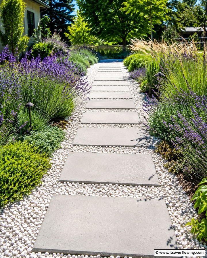 Gravel and Paver Combination - 25 Concrete Paver Walkway Ideas for Durable Design