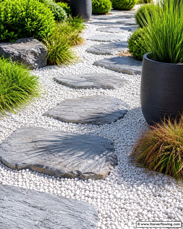 Gravel and Stone Combo - 30 Creative Stepping Stone Walkway Garden Ideas