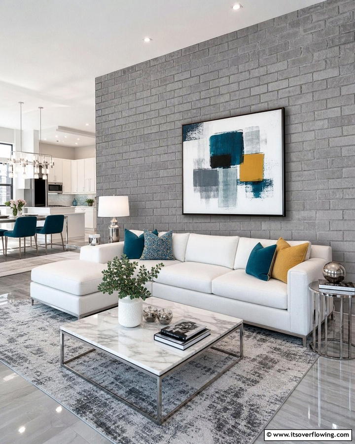 Gray Brick for a Contemporary Touch - 25 Brick Wall Living Room Ideas for a Cozy Feel