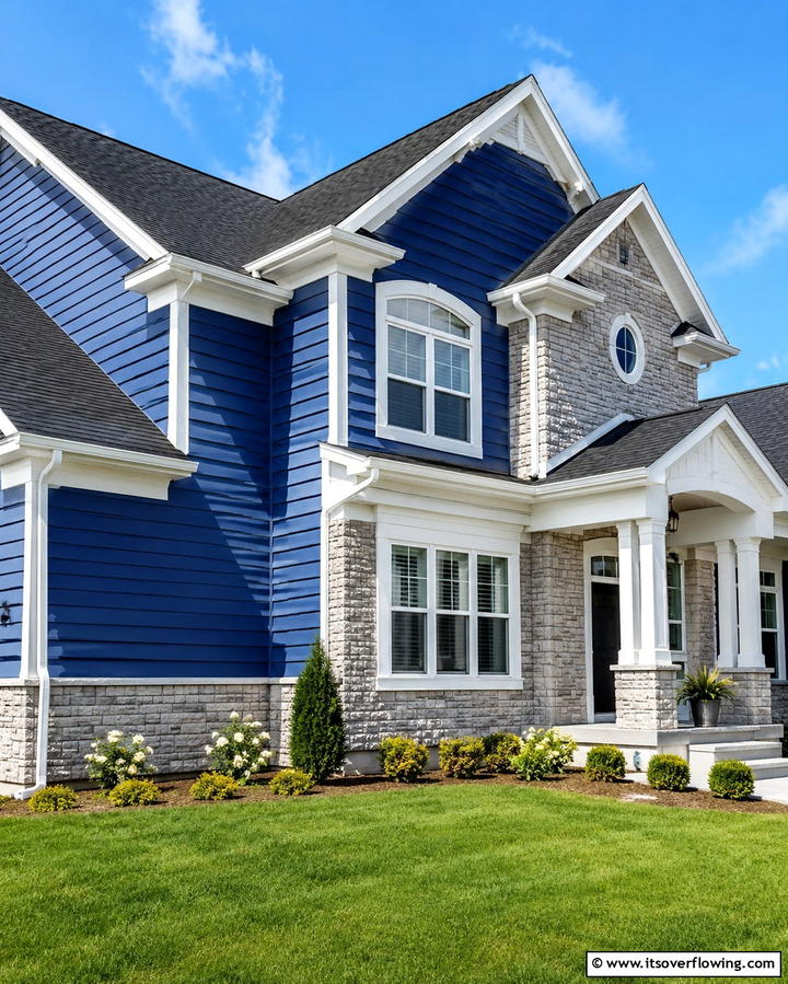Gray Brick with Blue Vinyl Siding - 25 Vinyl Siding and Brick Combinations for Curb Appeal