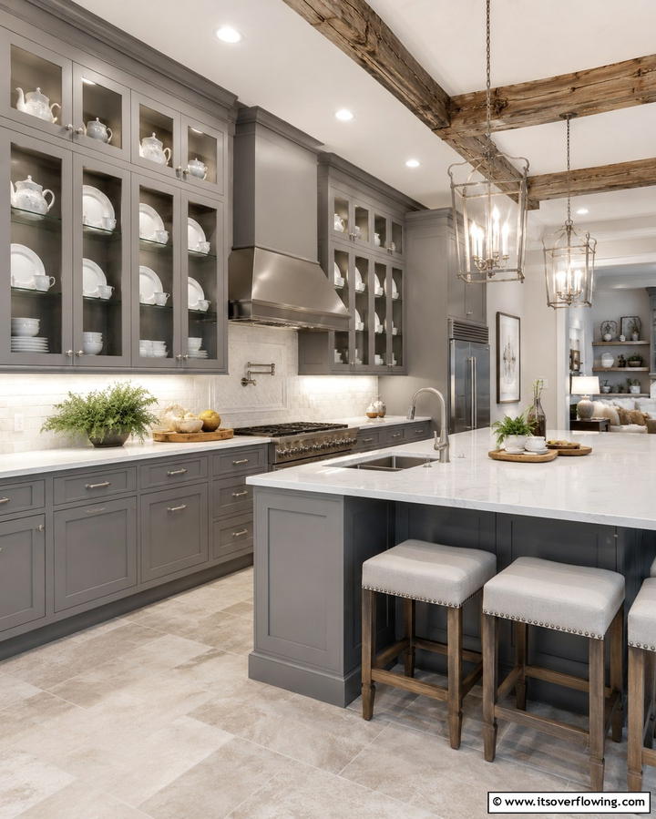 Gray Cabinets with Glass Fronts - 25 Farmhouse Kitchen with Gray Cabinets Ideas