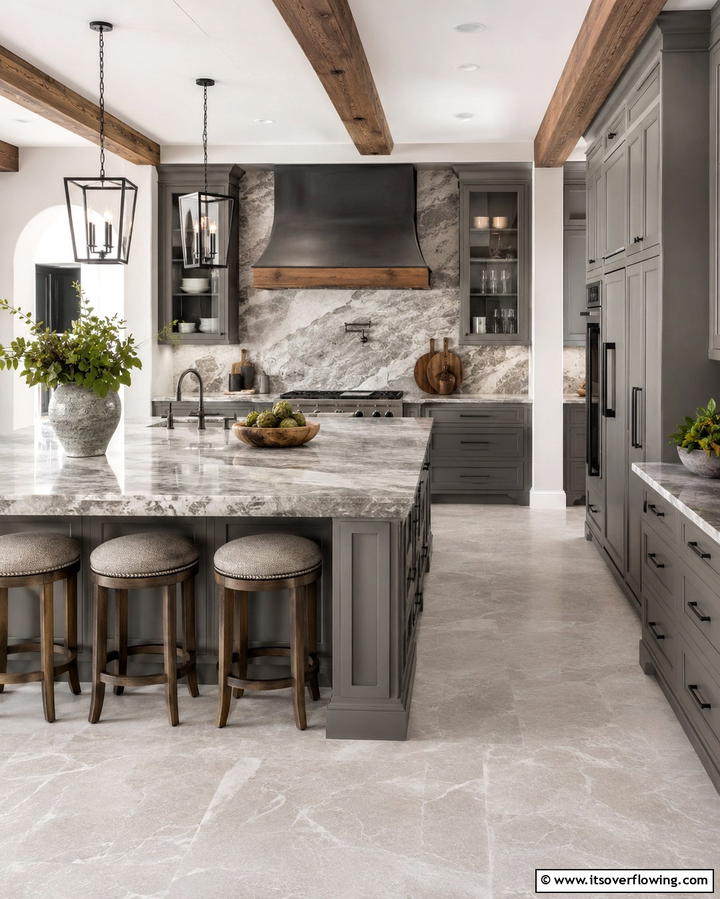 Gray Cabinets with Natural Stone Countertops - 25 Farmhouse Kitchen with Gray Cabinets Ideas