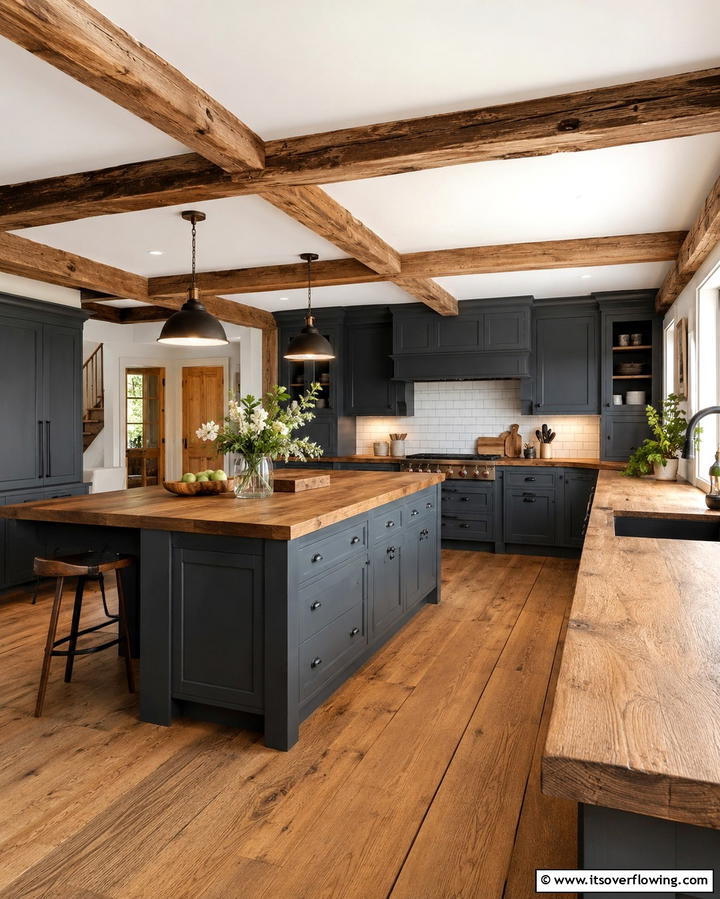 Gray Cabinets with Wooden Countertops - 25 Farmhouse Kitchen with Gray Cabinets Ideas