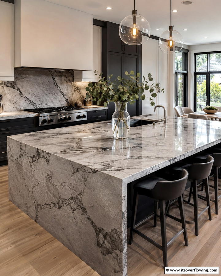 Gray Marble Countertops for Texture - 25 Gray and Black Kitchen Ideas for a Modern Look