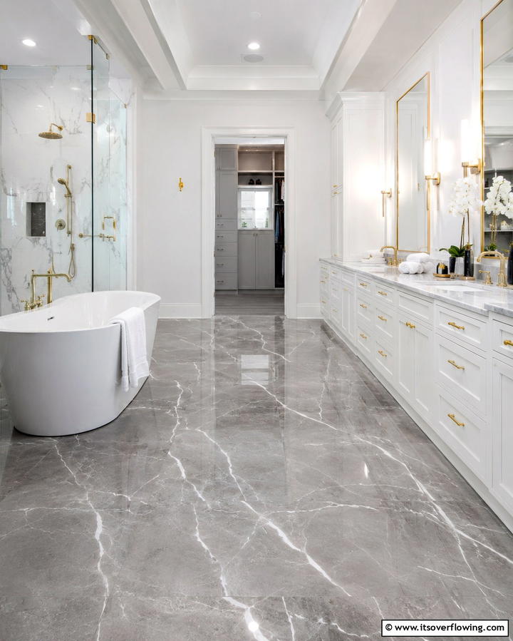 Gray Marble Flooring for a Luxurious Touch - 30 Gray Floor Bathroom Design Ideas for Sleek Minimalism